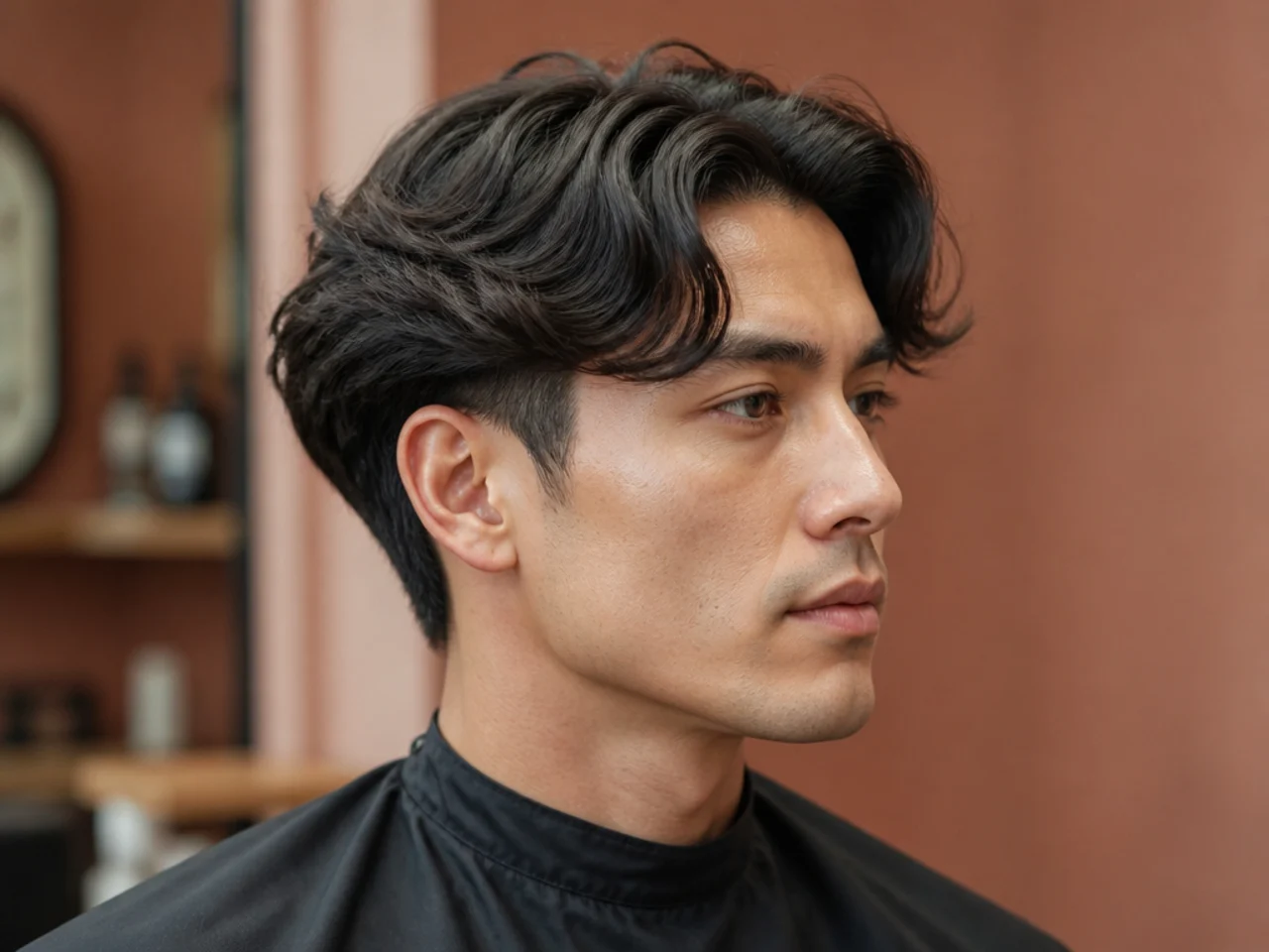 Wavy 2B blowout taper middle part with natural movement and rounded volume