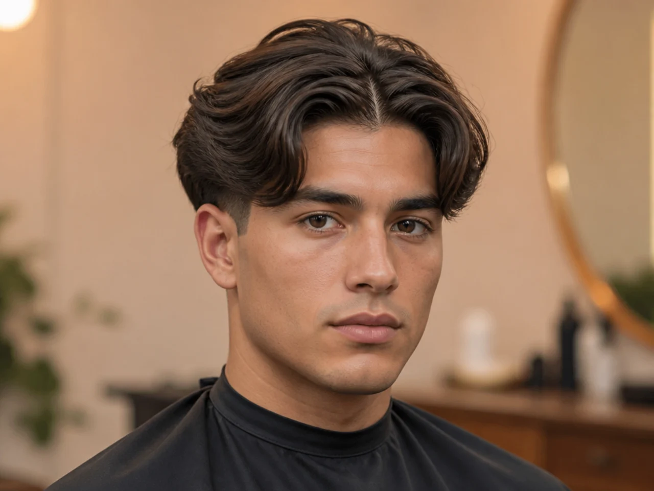 Mid blowout taper middle part with balanced sides and clean crown volume