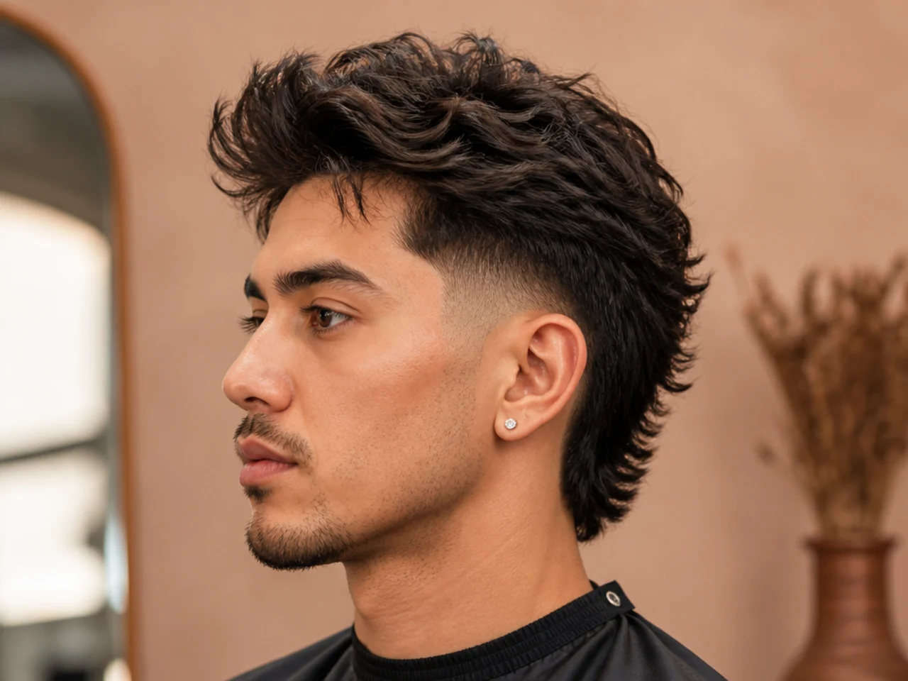 Short blowout taper mullet with a two-inch back and lifted top volume for workplace settings