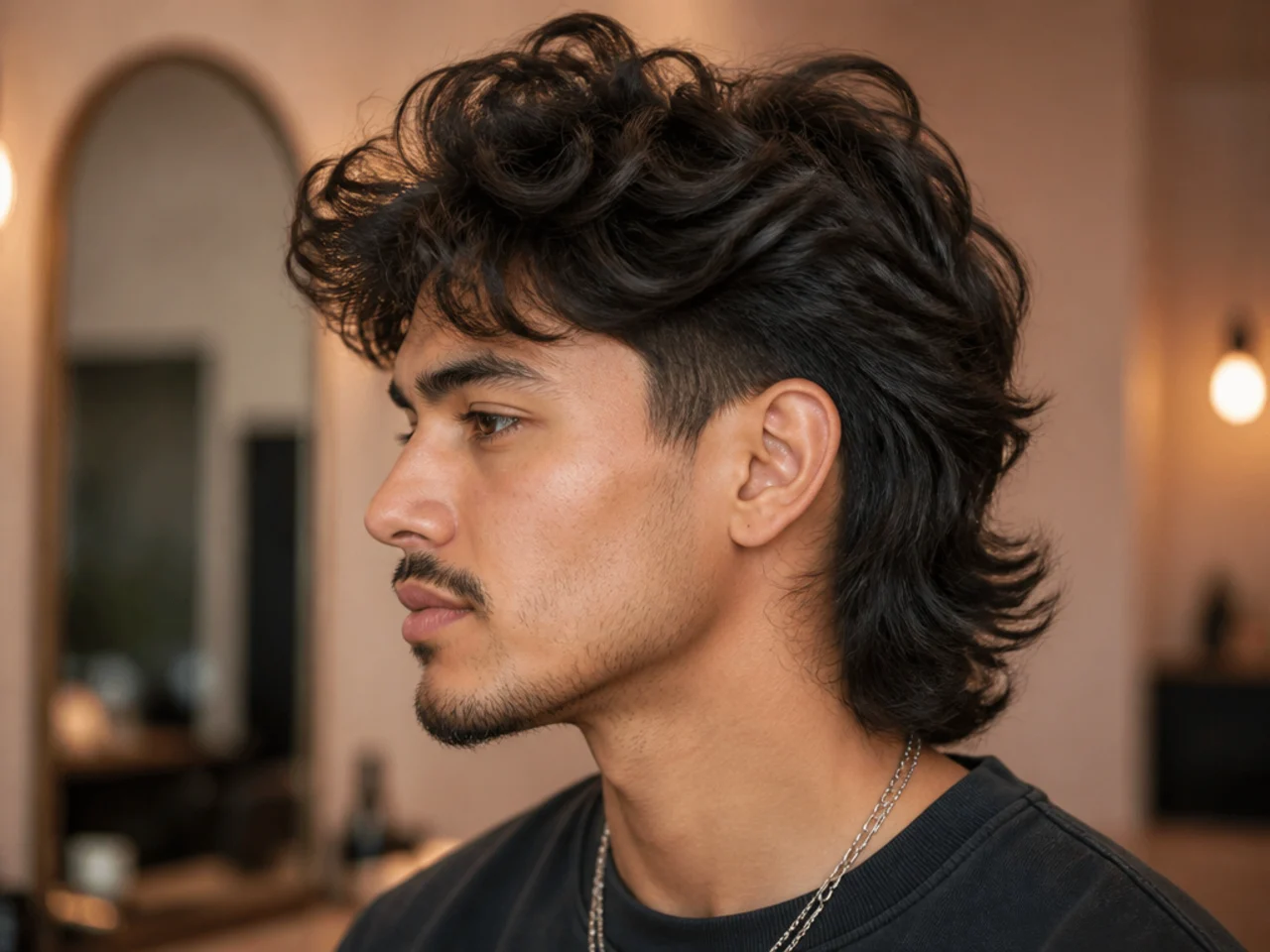 Blowout taper wolf mullet with heavy face-framing layers and shaggy back length over lifted top volume
