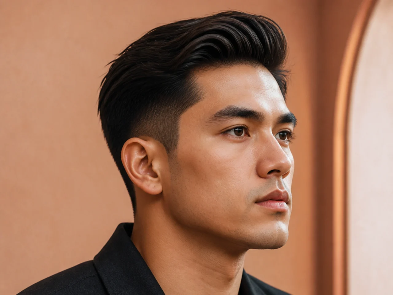 Short executive blowout taper on straight hair with conservative length and clean tapered sides