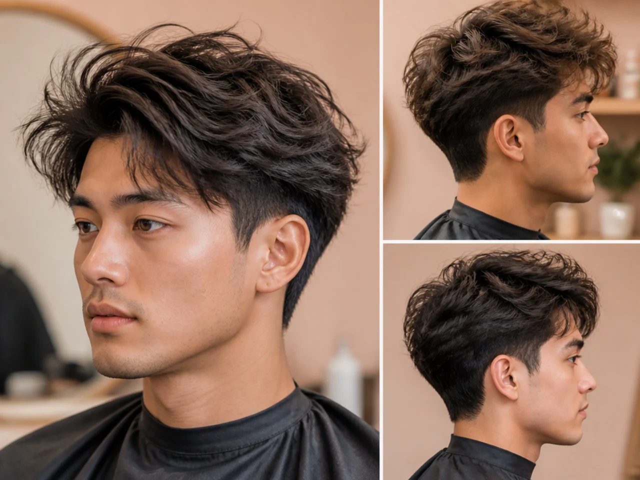 Casual messy blowout taper on straight hair with lived-in texture and rougher round-brush shape