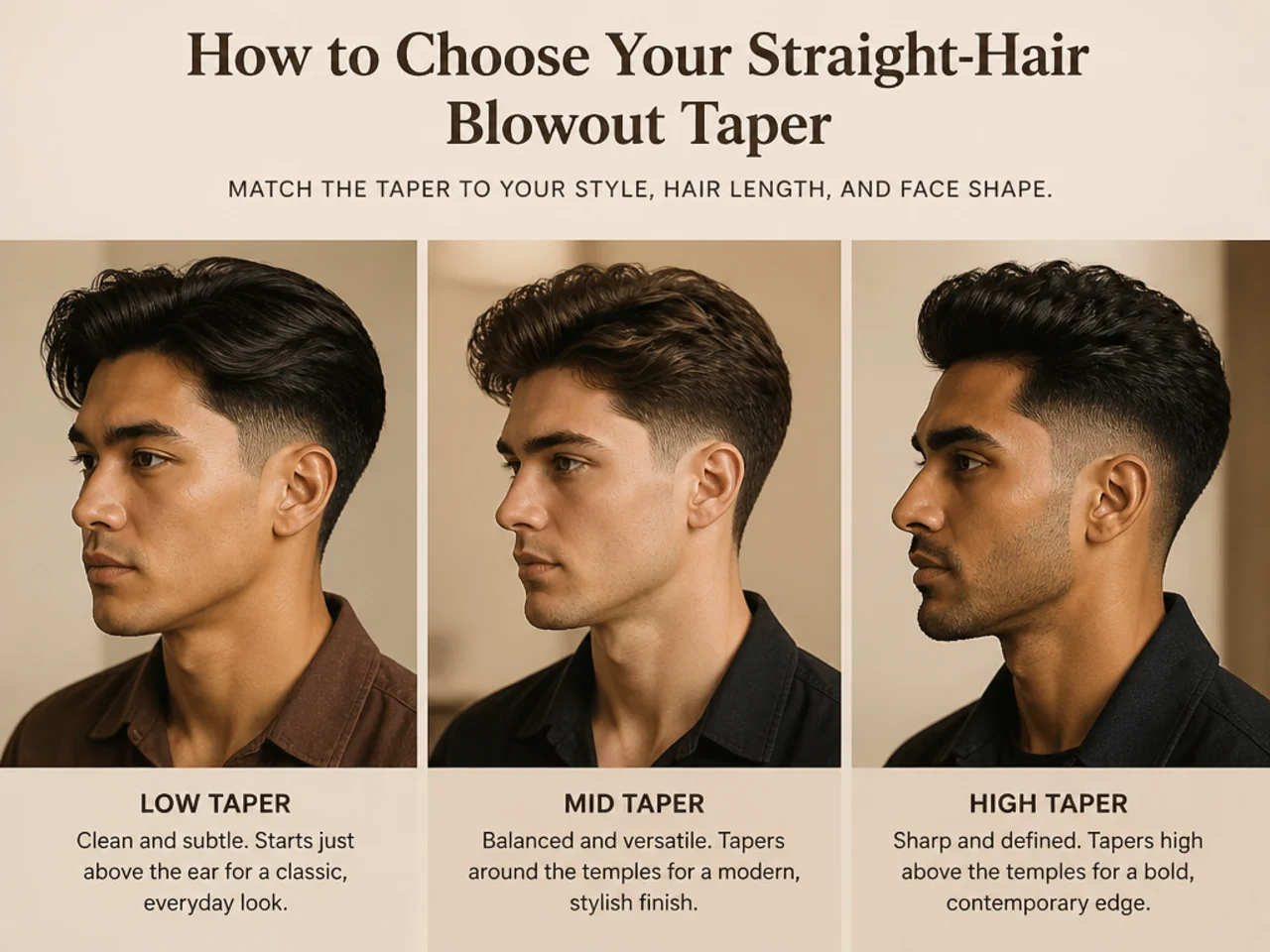 Barber consulting a client with straight hair on fade height and top length for a blowout taper