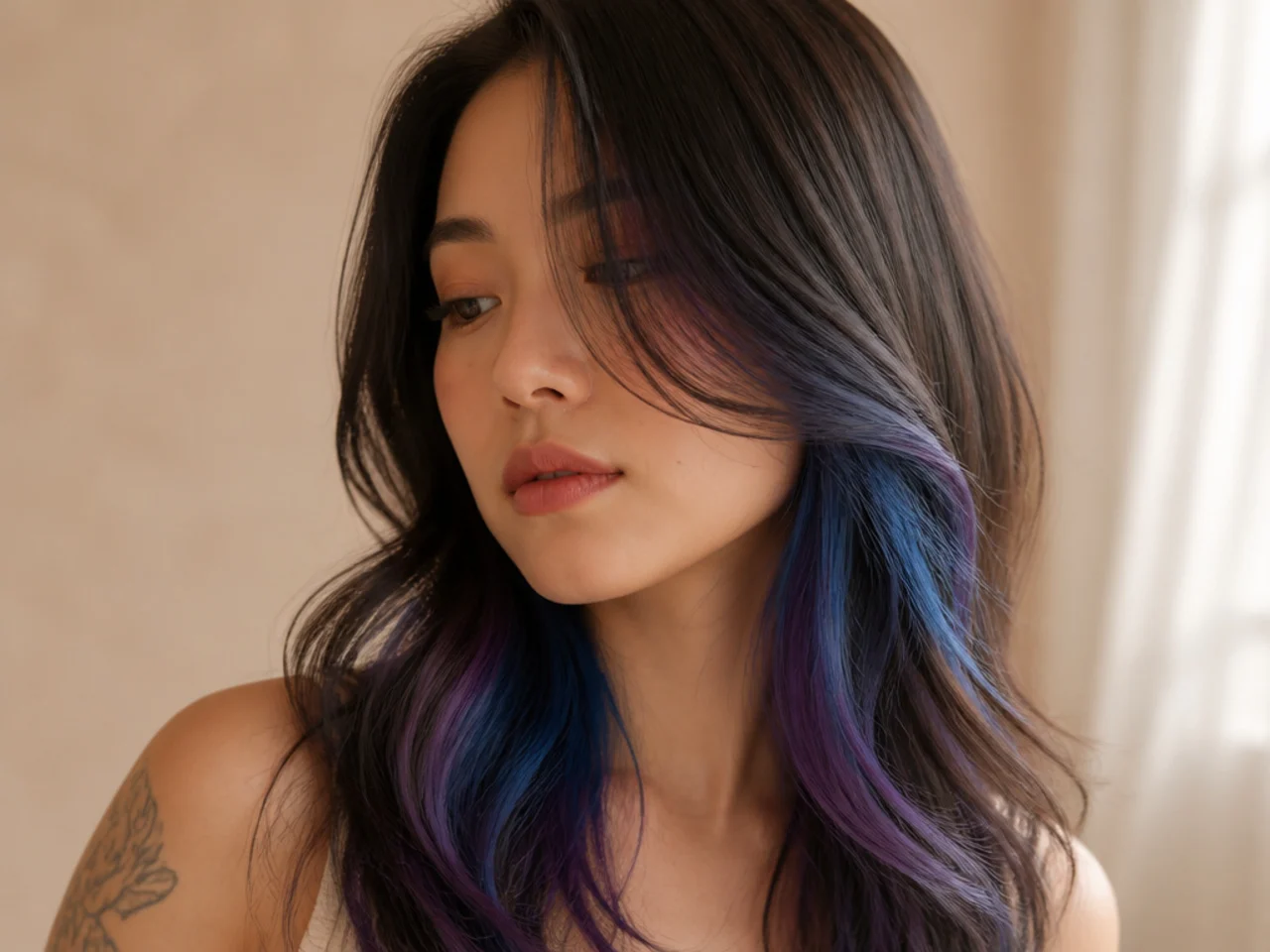 A blended blue and purple peekaboo panel