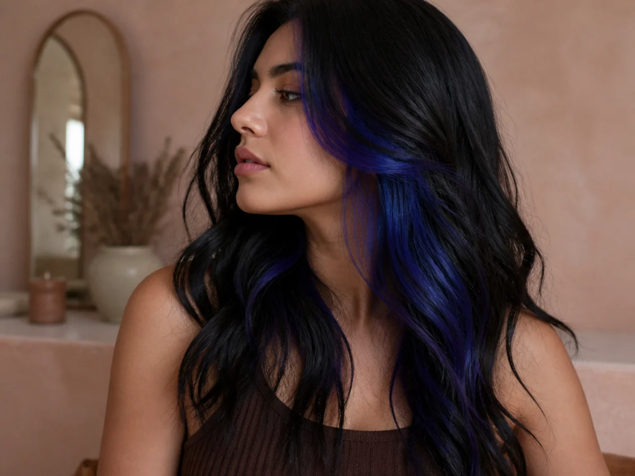 A sapphire blue peekaboo panel with a violet lean