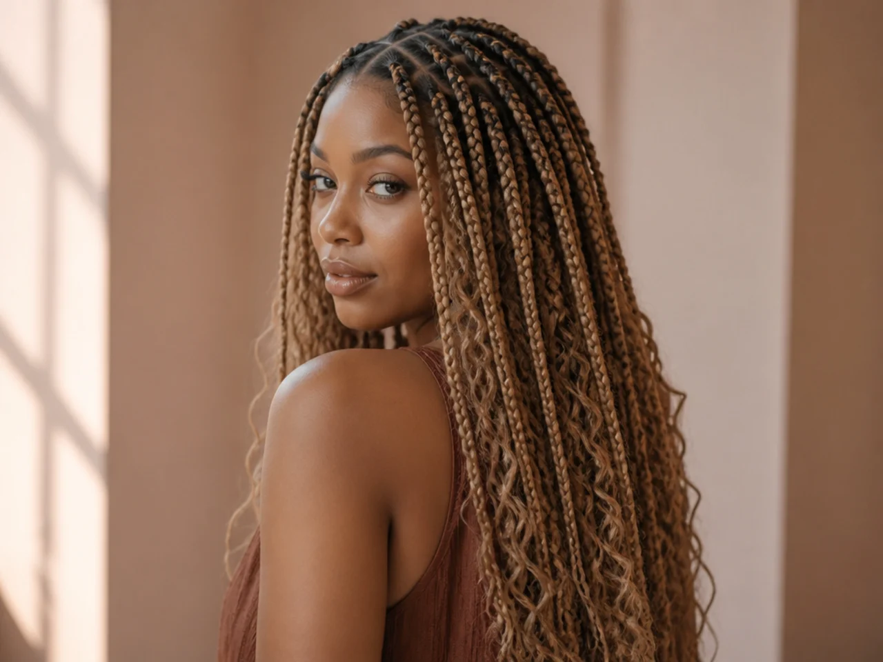 Honey blonde boho knotless braids