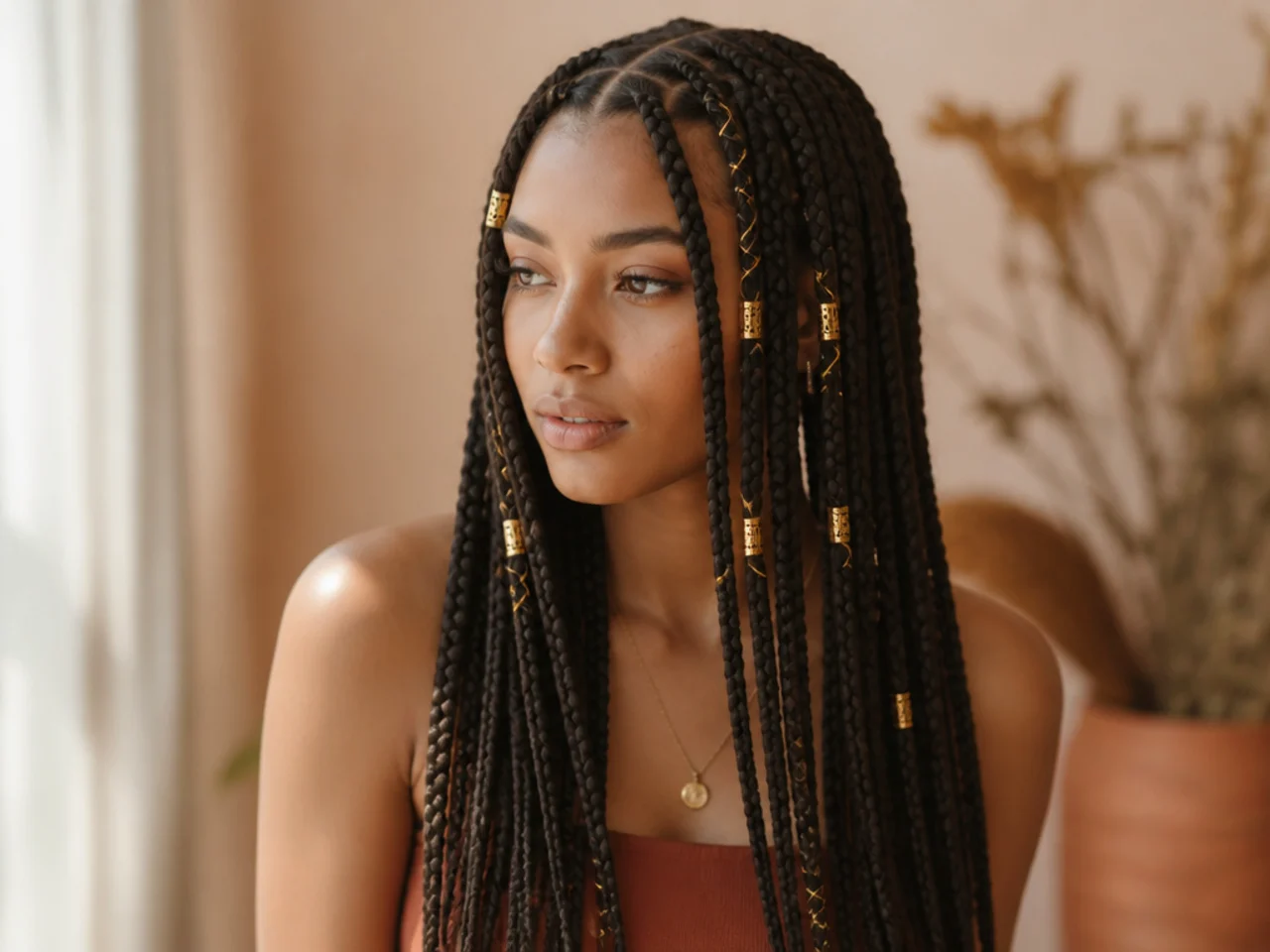 Boho braids with gold cuffs