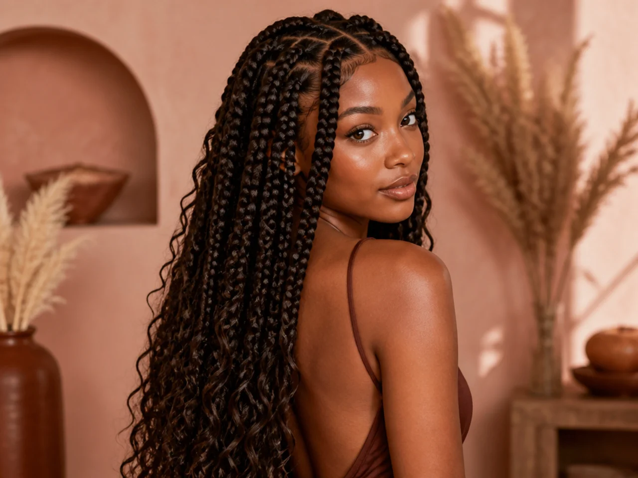 Full bohemian large knotless braids