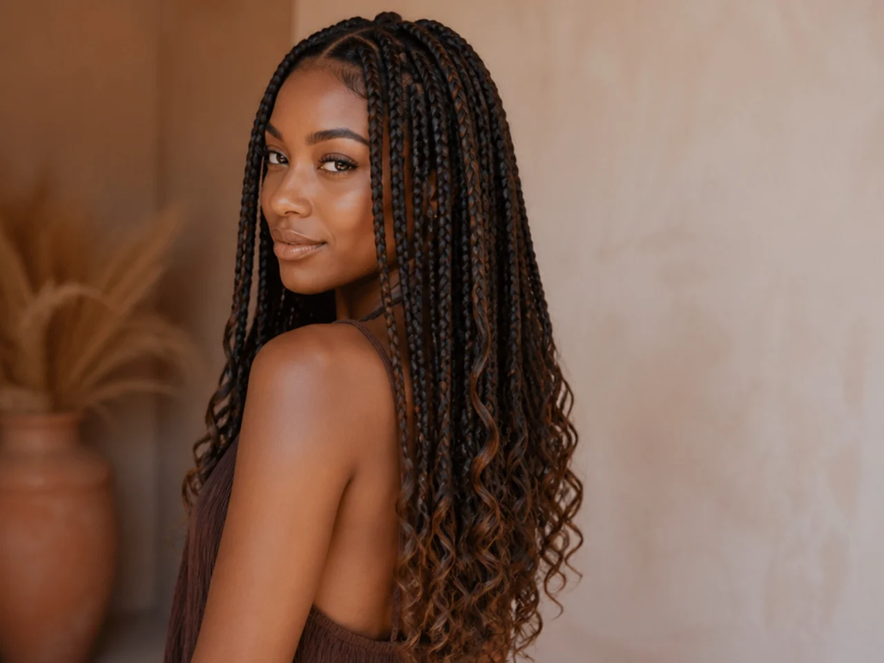 Boho braids with loose pieces at the ends
