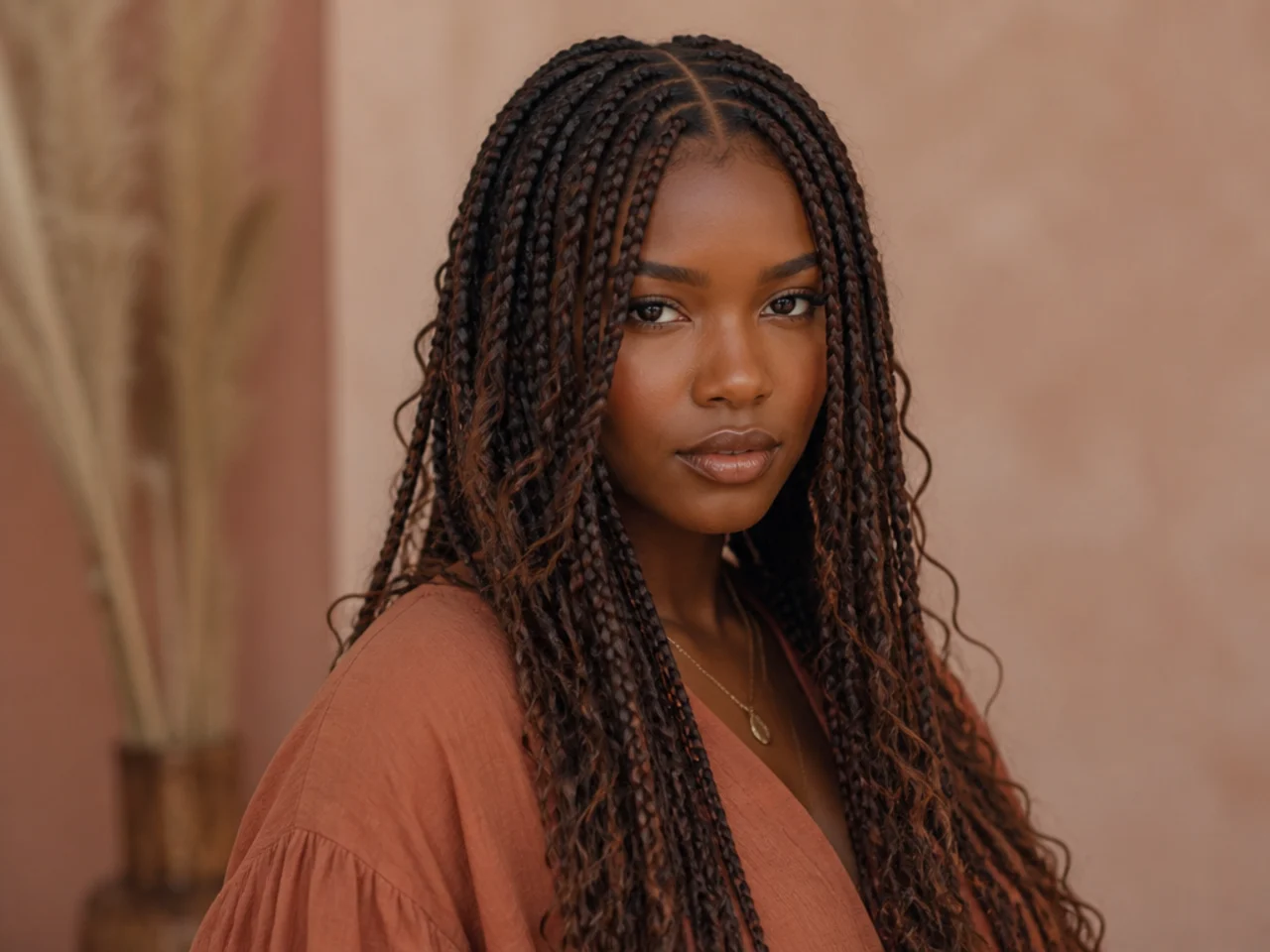 Boho braids with a centre parting