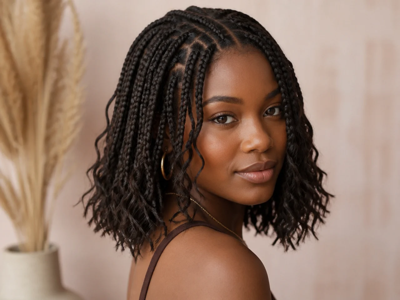 Shoulder-length boho knotless braids