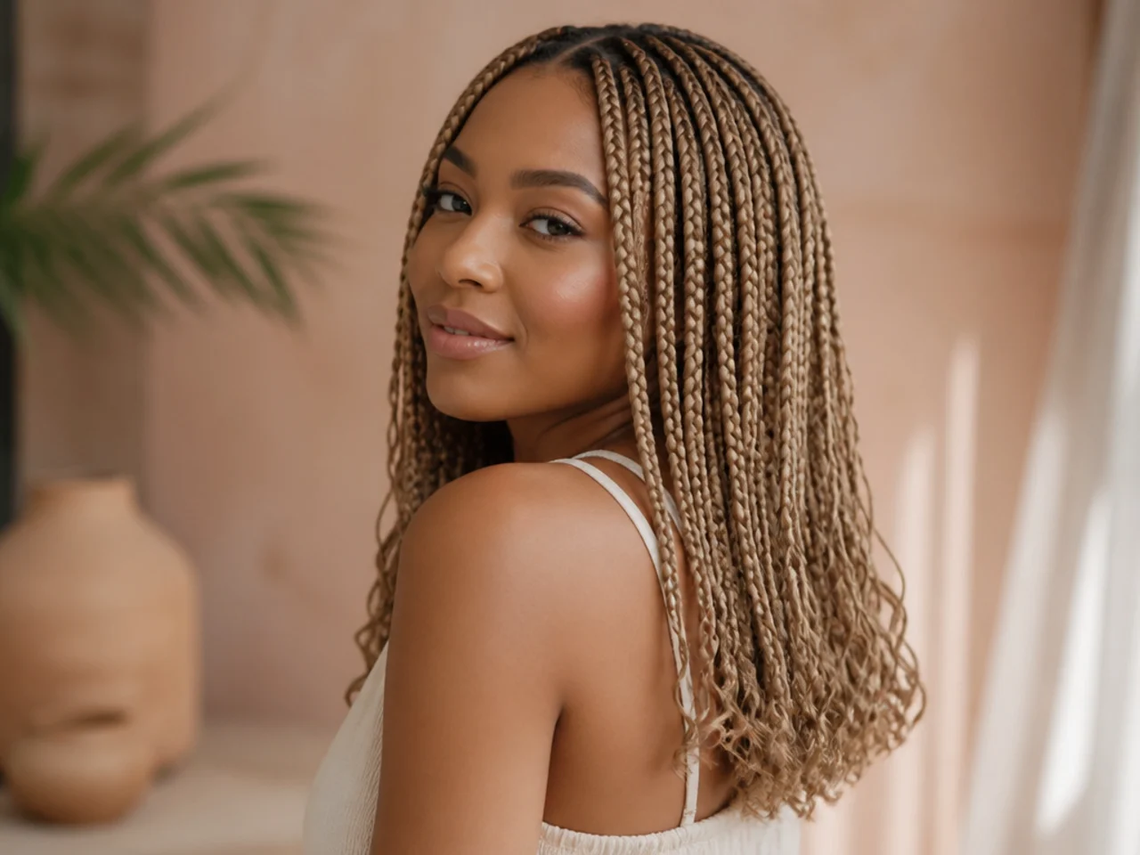 Honey blonde boho medium braids