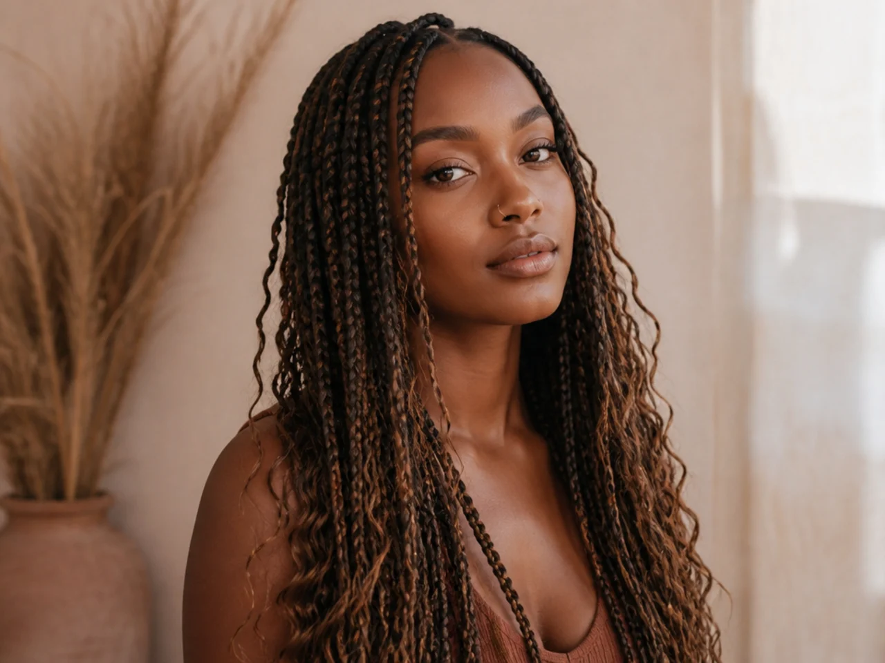 Boho braids with lighter loose pieces