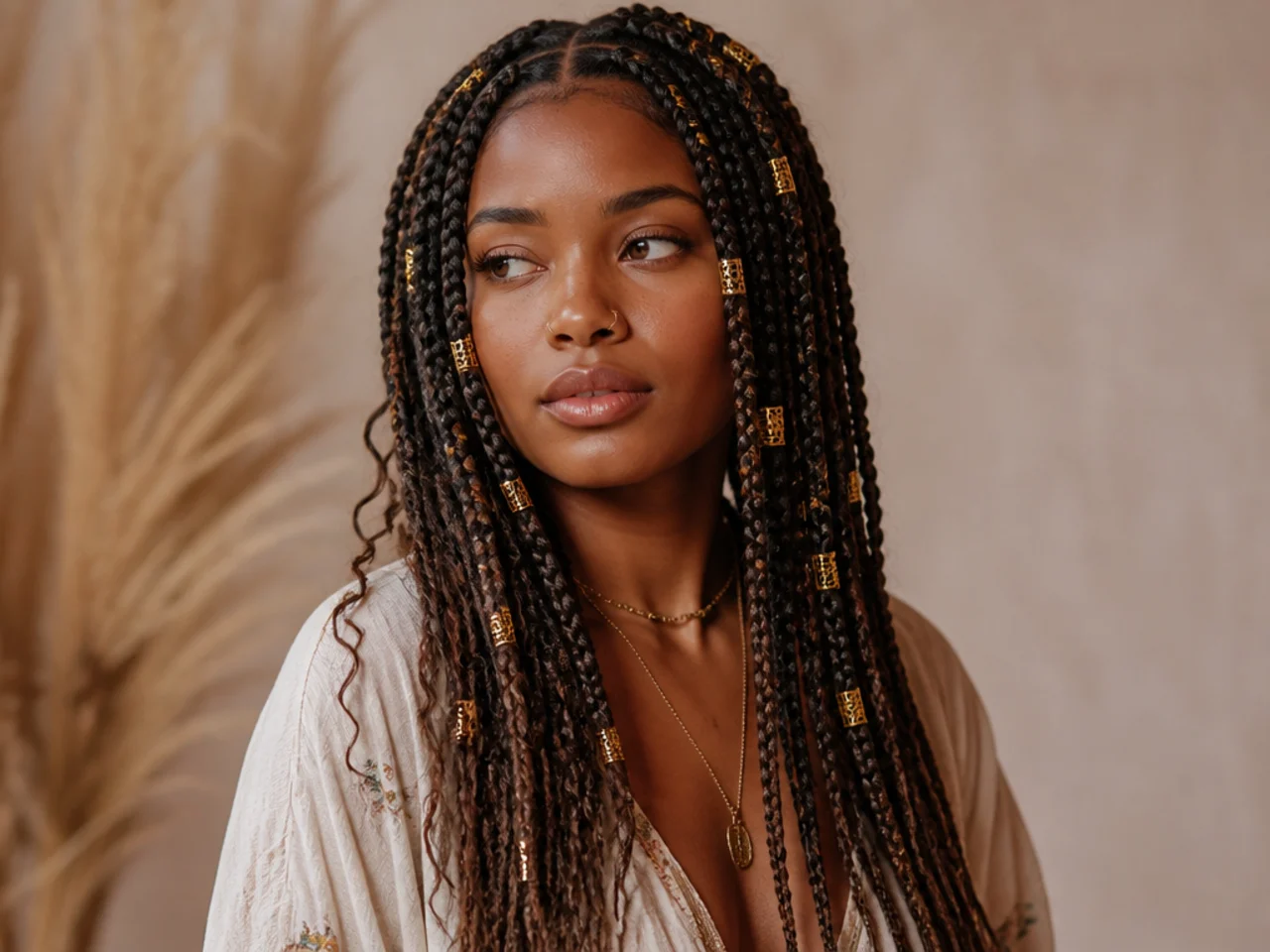 Boho medium braids with gold cuffs