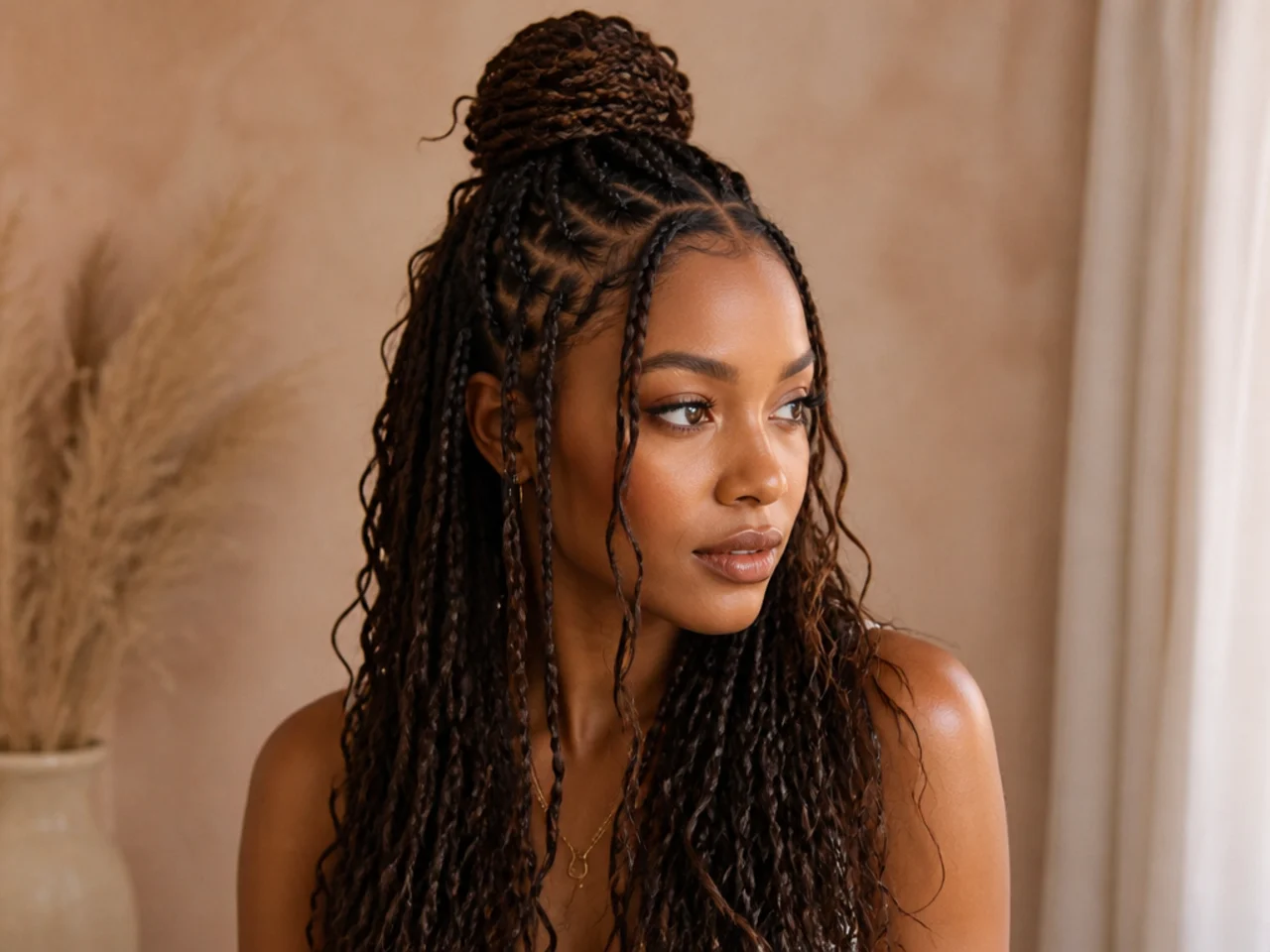 Boho medium braids worn half up
