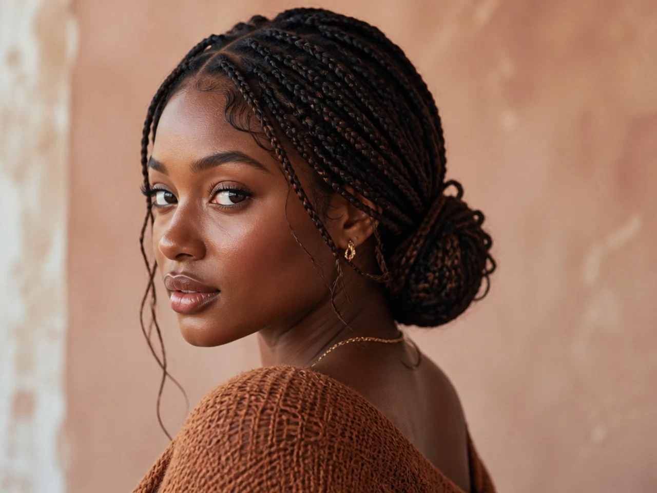 Boho medium braids in a low bun