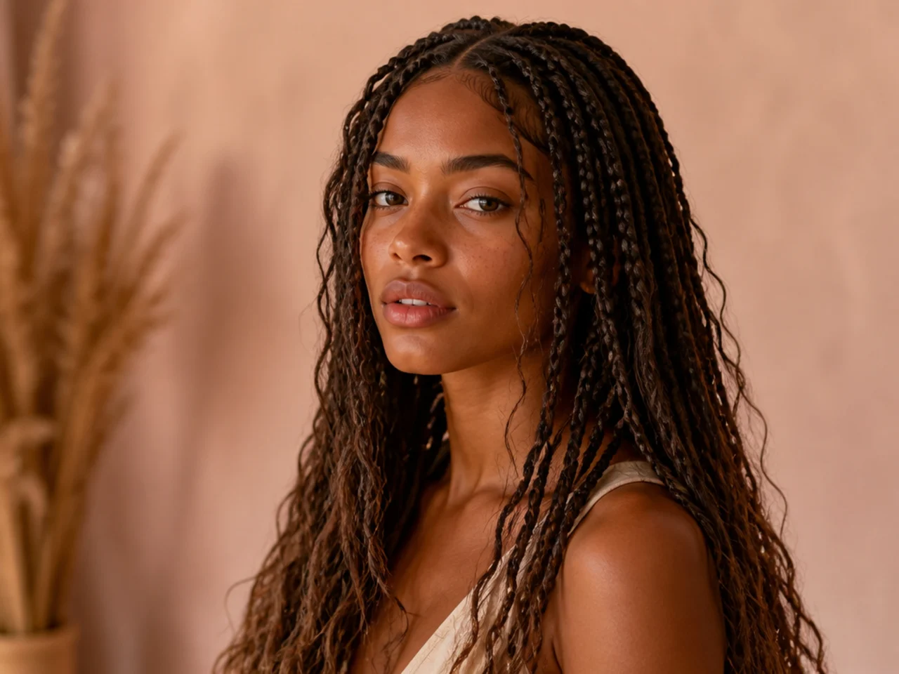 Boho medium braids on fine natural hair