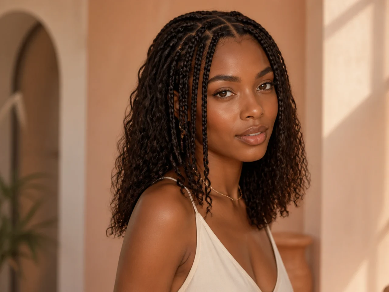 Quarter-head boho medium knotless braids