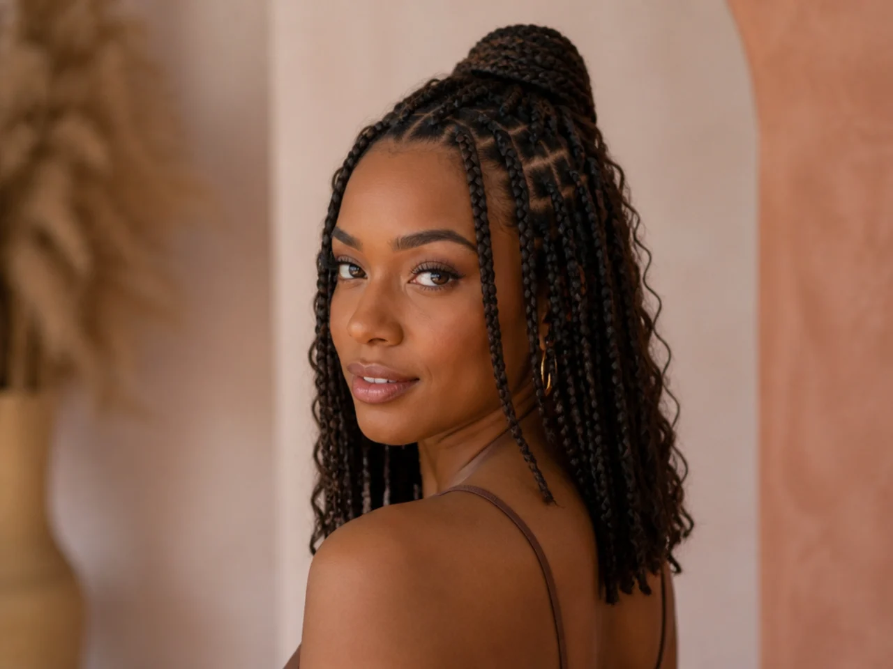 Half-head boho medium knotless braids