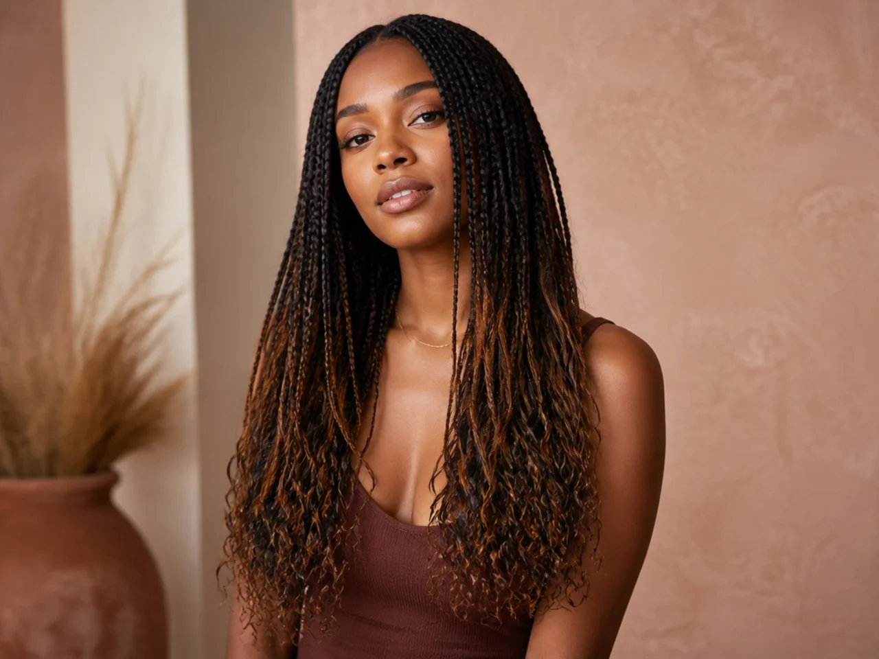 Boho braids with loose pieces at the ends