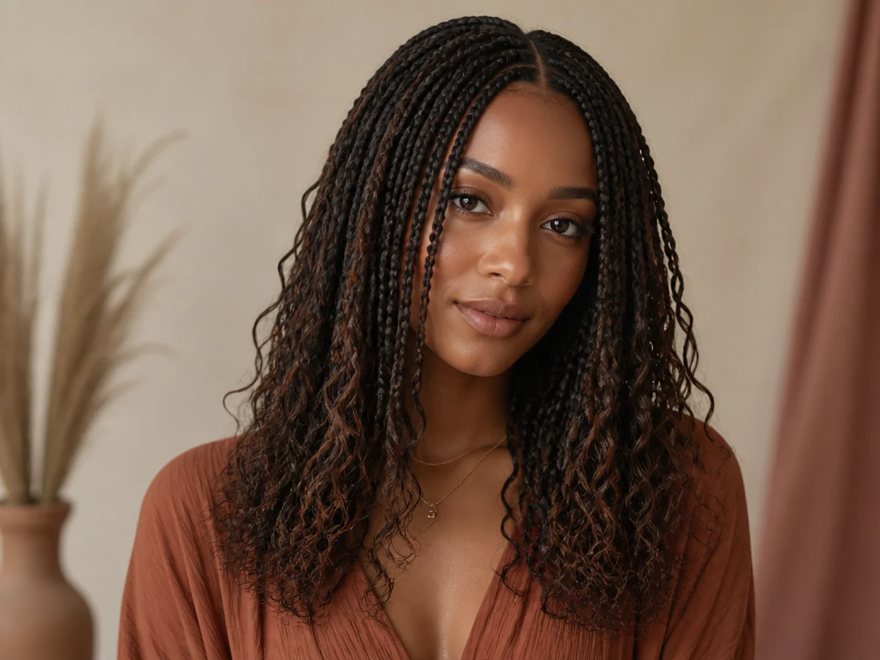 Boho medium braids with a centre parting