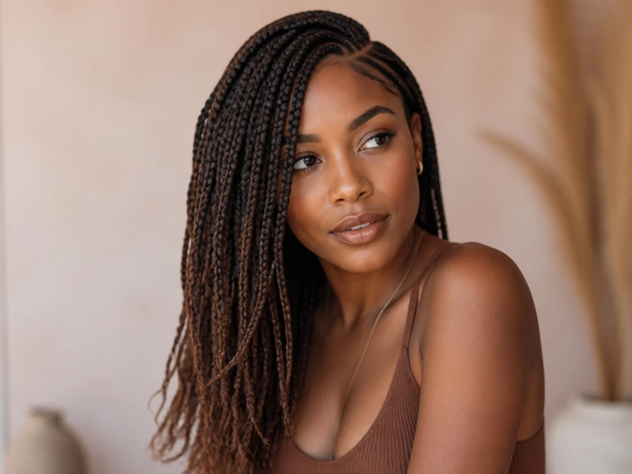 Boho medium braids with a deep side part