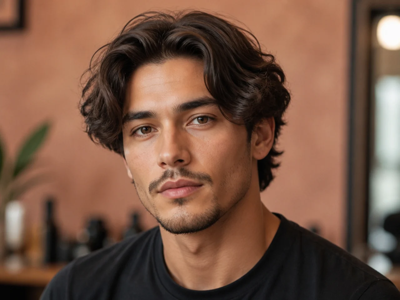 Young boy with a wavy middle part with natural wave pattern falling into a center split