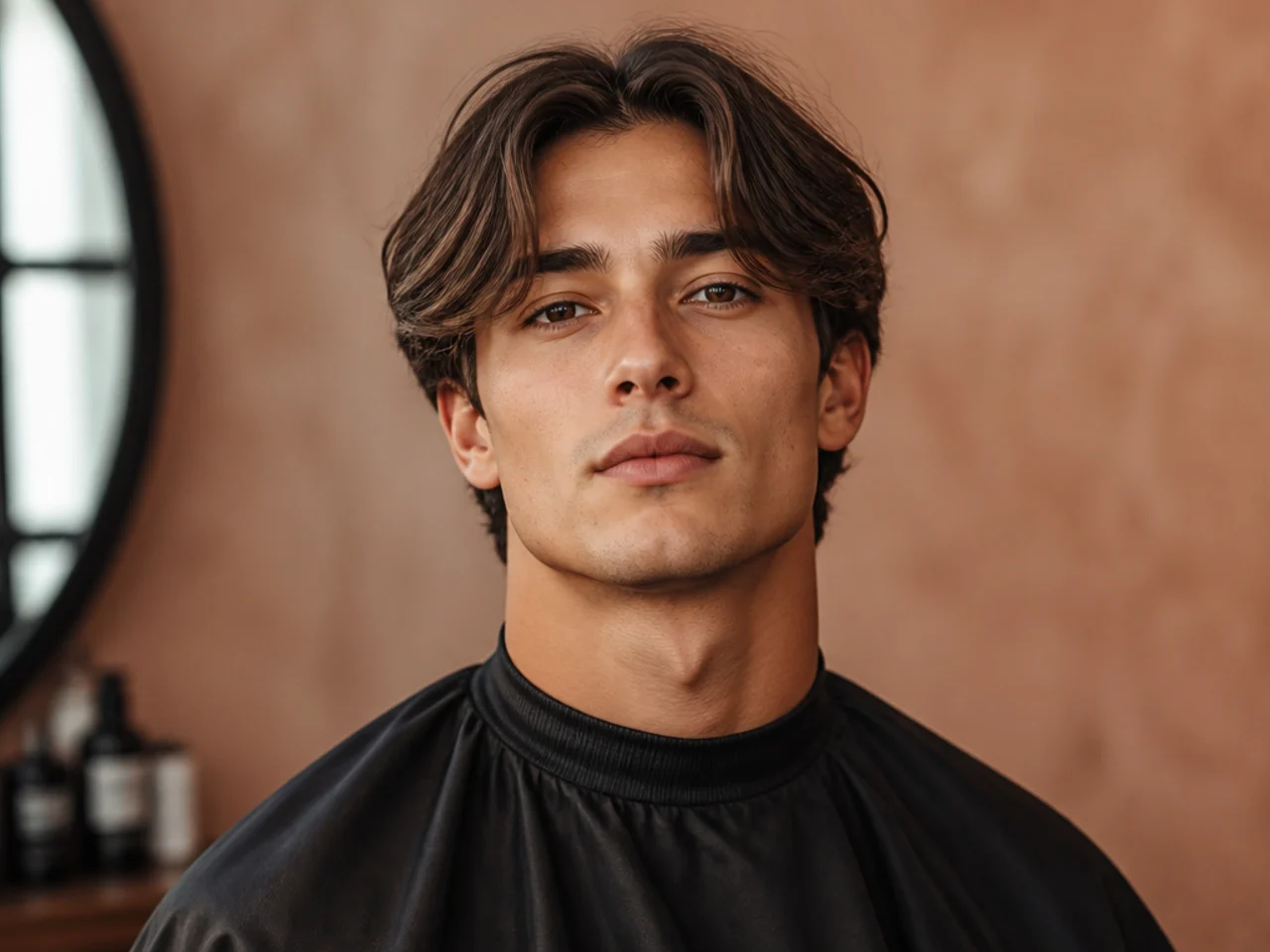 Young boy with a middle part featuring curtain bangs at brow length parting outward
