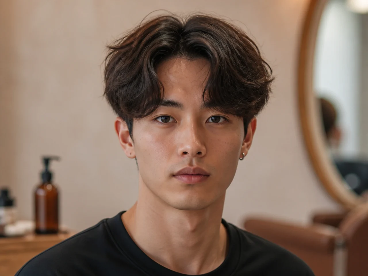 Young boy with a short fluffy middle part on fine straight hair
