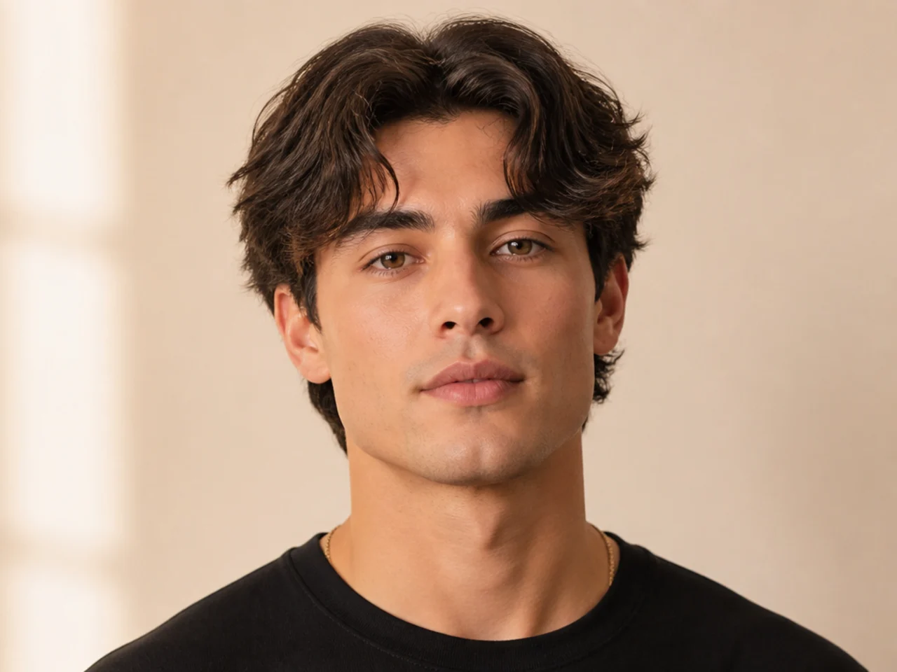 Young boy with a textured middle part with heavily point-cut ends on wavy hair