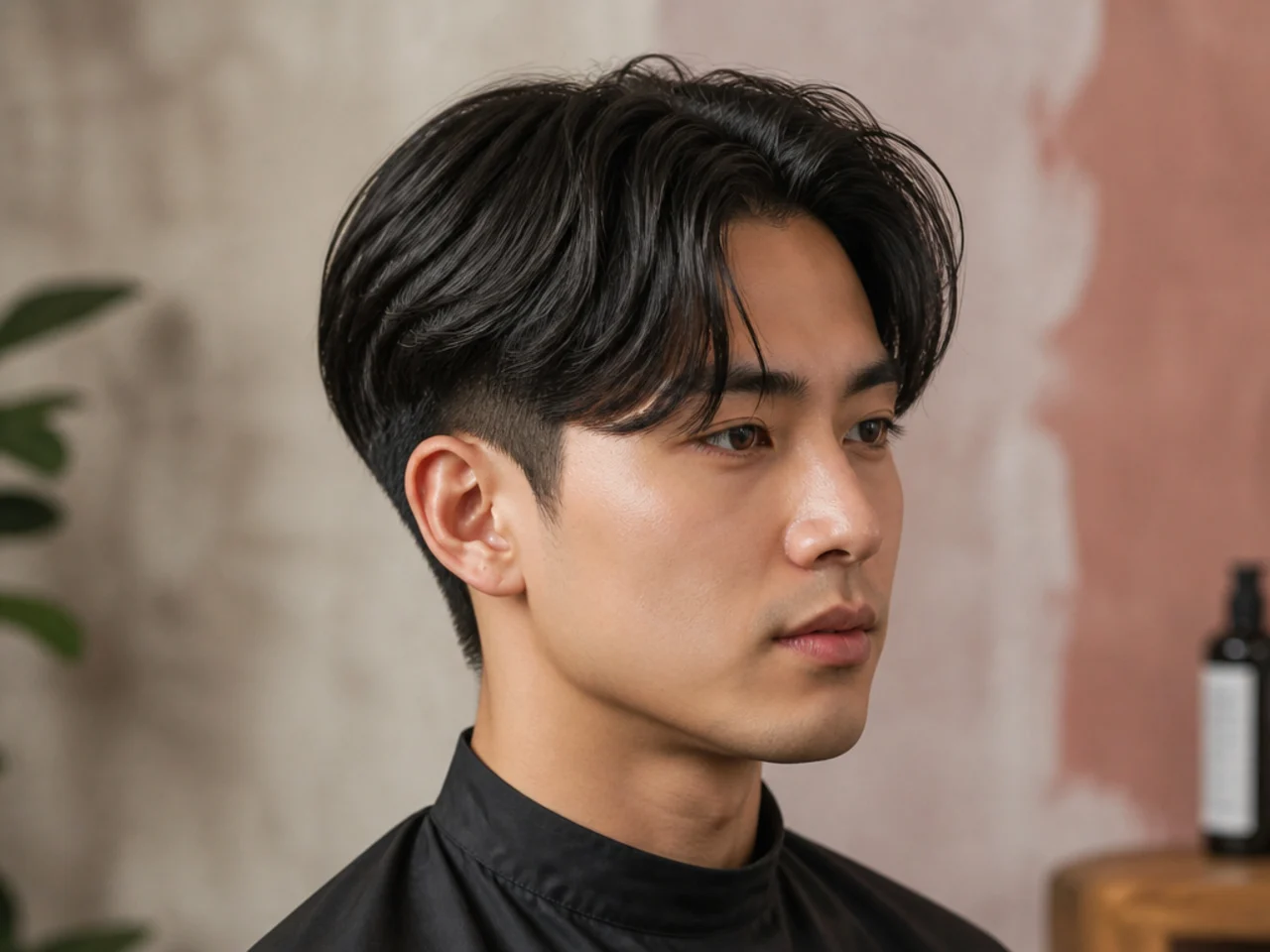 Korean two block middle part on a teen boy with hidden clippered sides