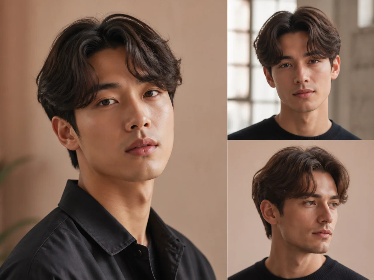Teen boy Korean-style middle part with three inches of soft top on straight hair