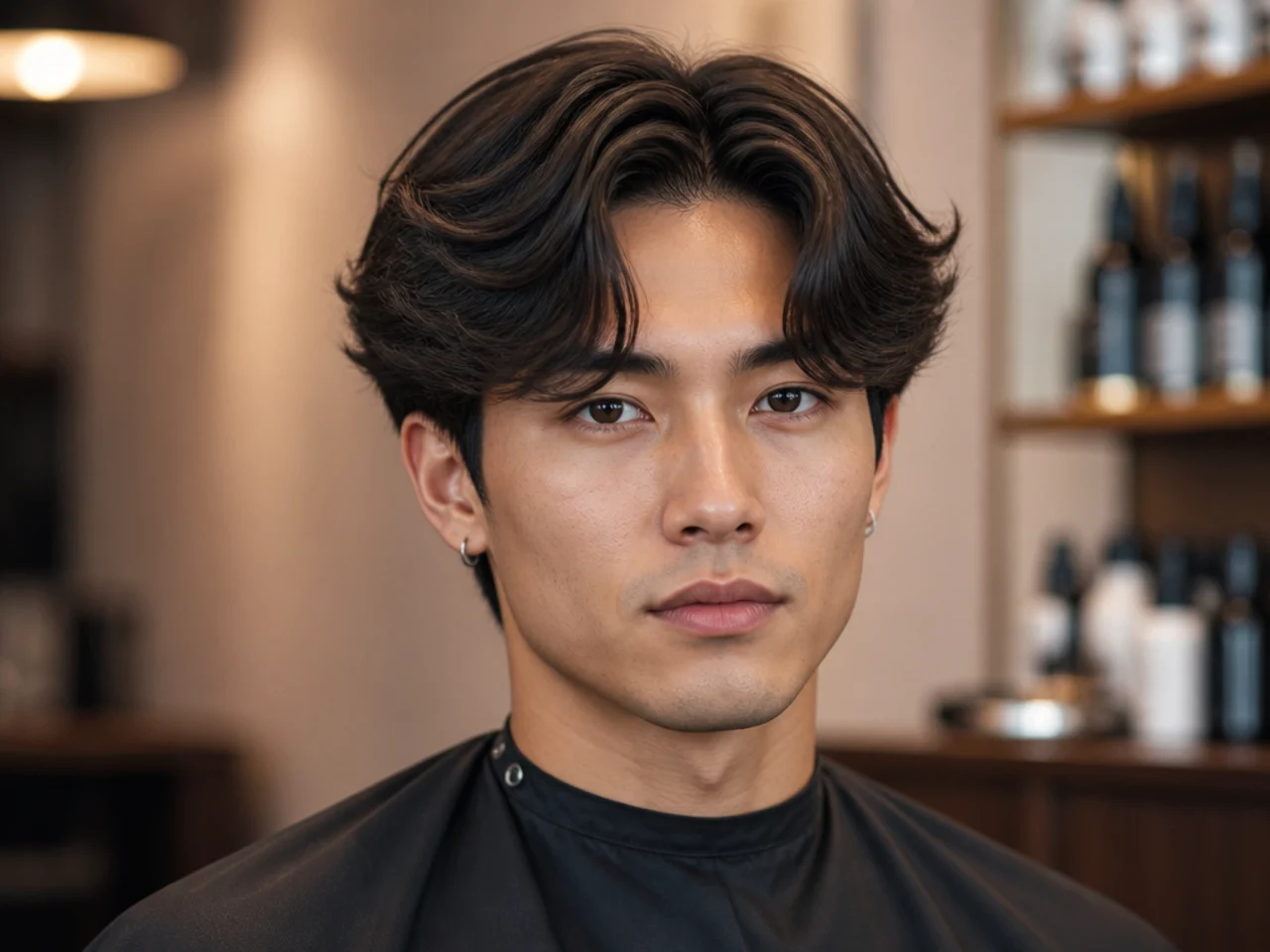 Teen boy comma-style middle part with softly curved fringe pieces