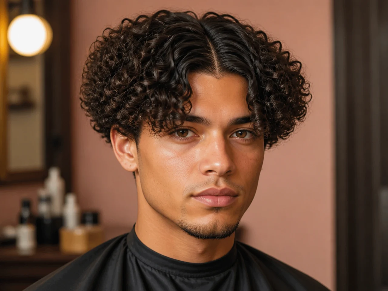 Teen boy middle part with broccoli-style fluffy fringe over a taper fade