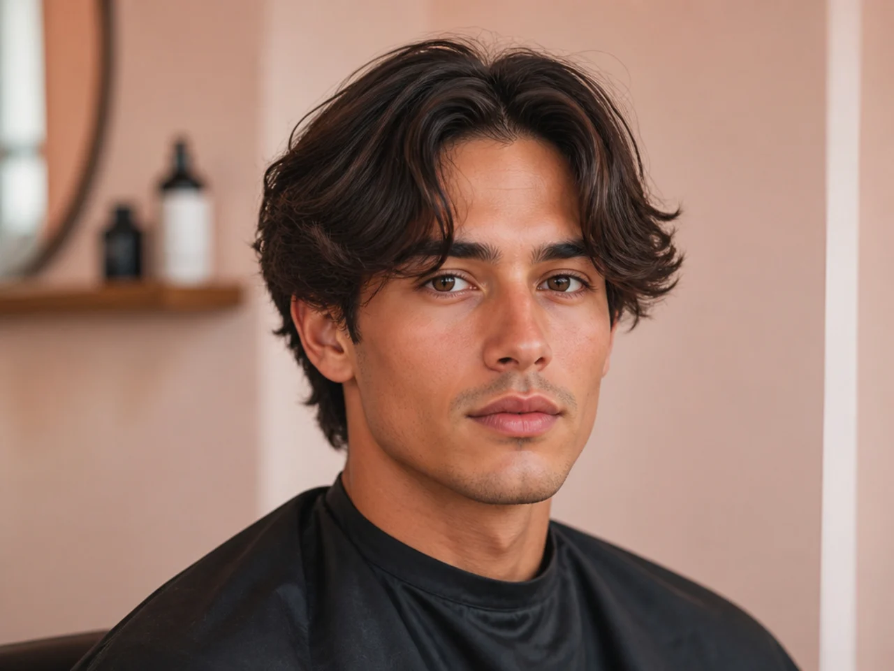 Teen boy long curtain middle part with hair falling past the cheekbones