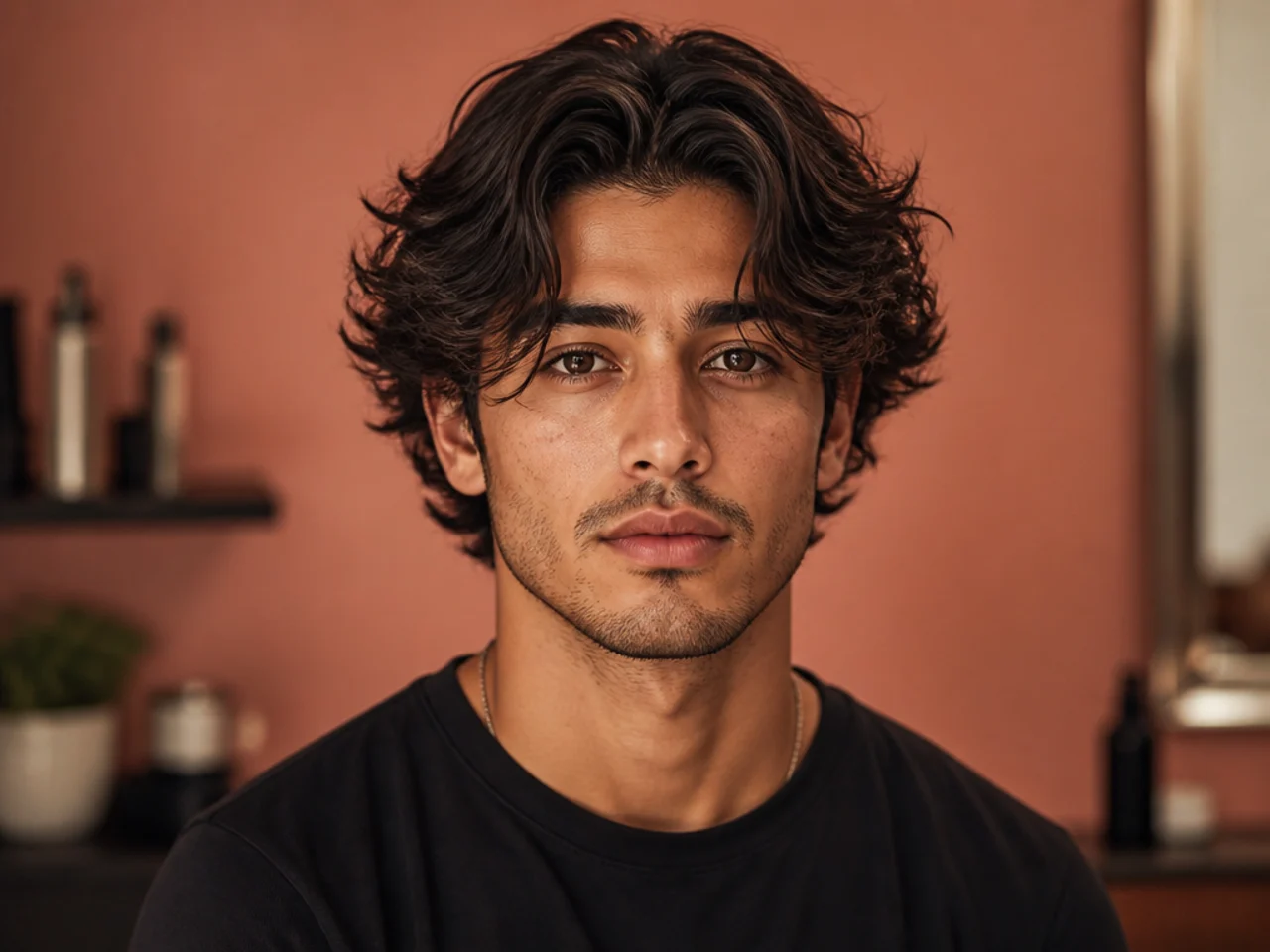 Teen boy wavy middle part with natural wave pattern falling into a center split