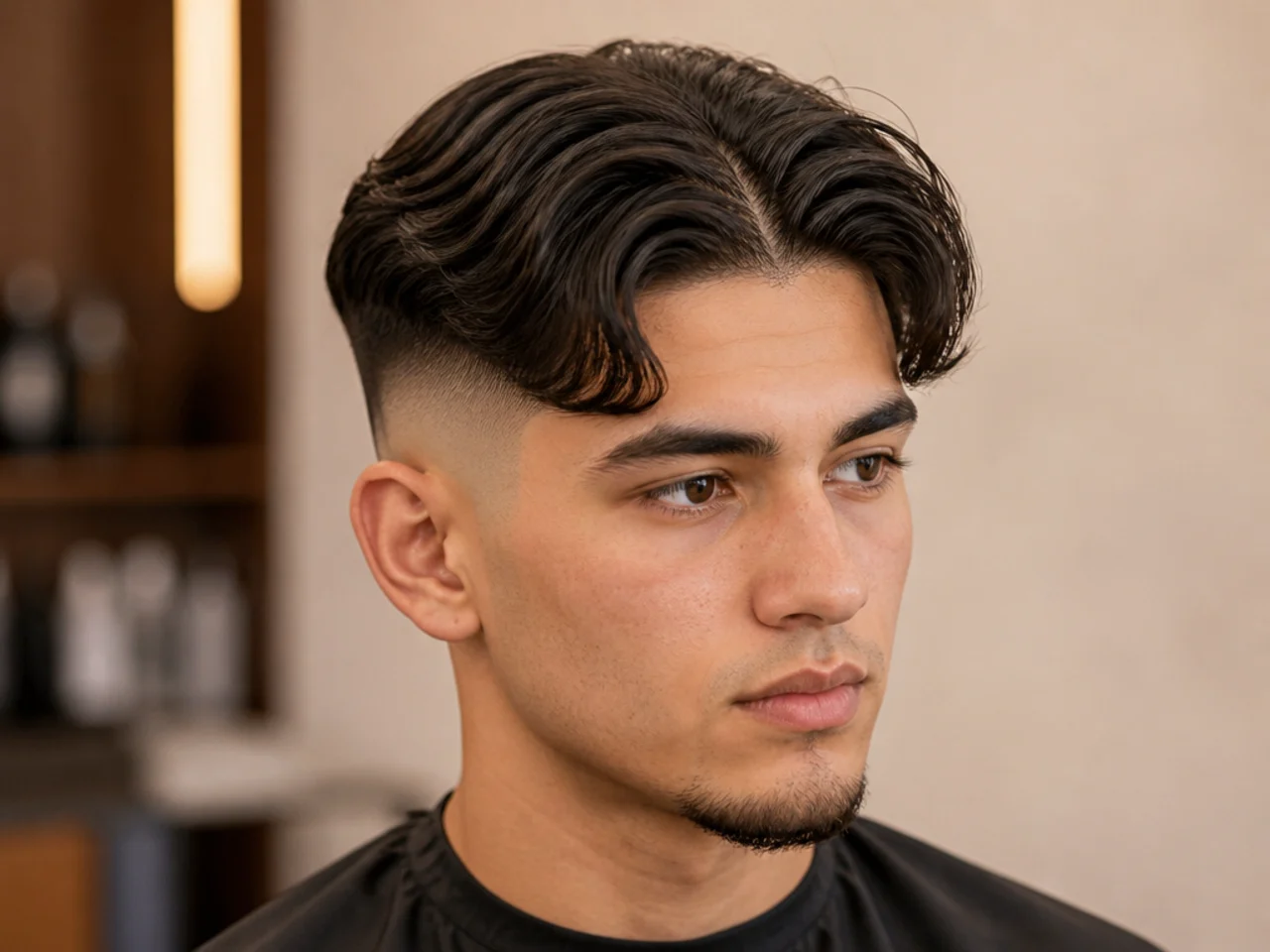 Middle part on a teen boy with a clean skin fade at the sides