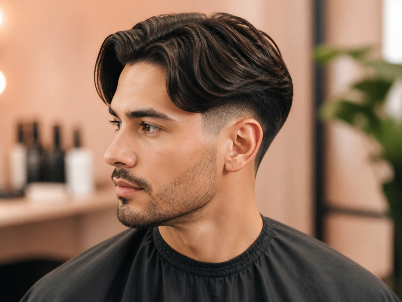 Teen boy middle part with a temple fade sharpening the corners
