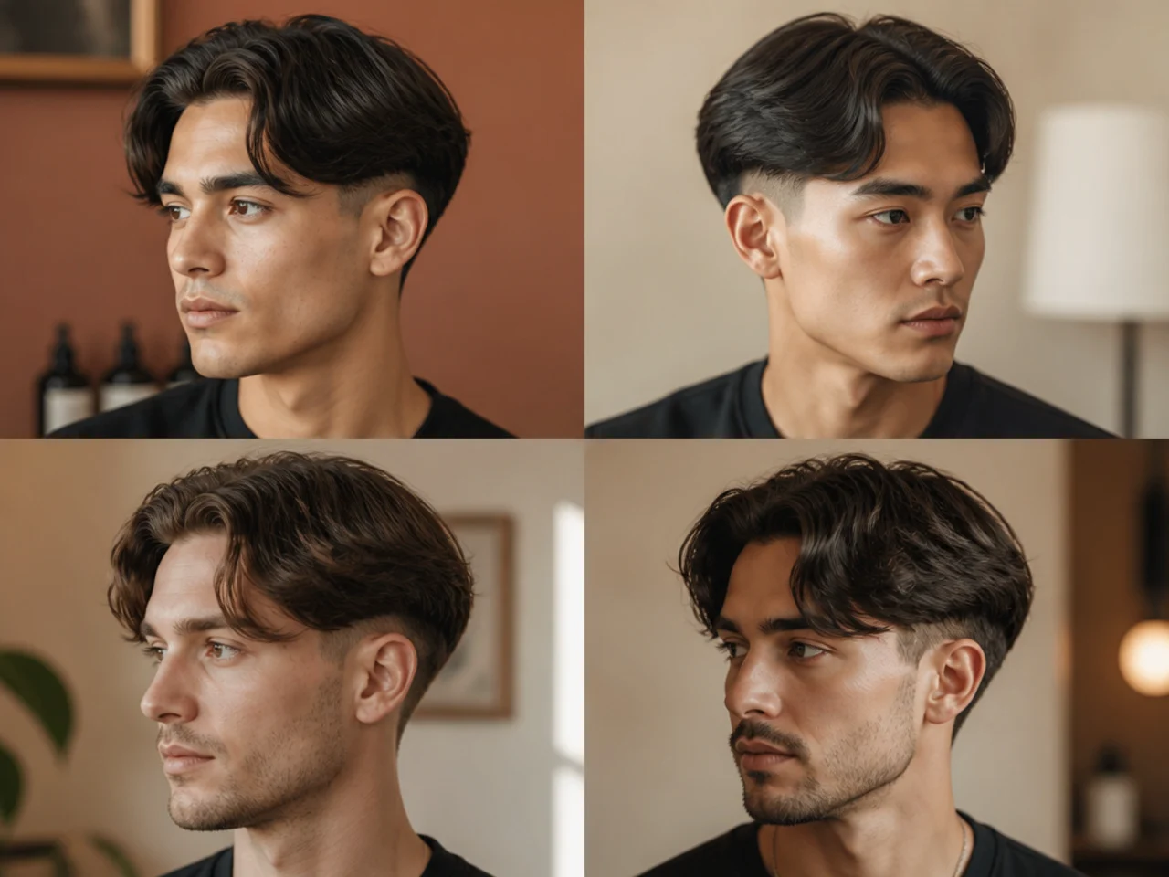Teen boy middle part with a hard disconnected undercut on straight hair
