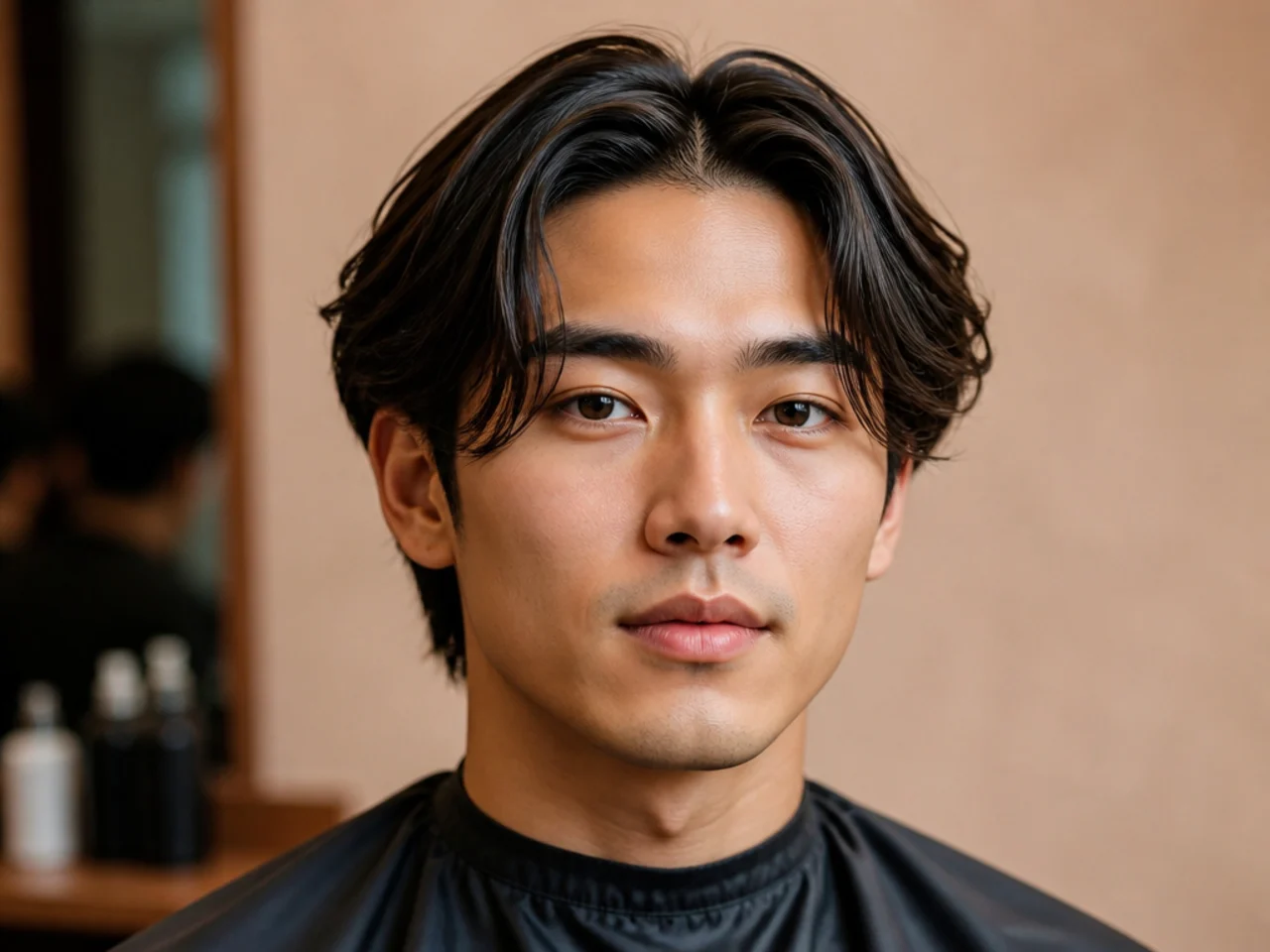 Barber consulting a teen boy on which middle part variation to book