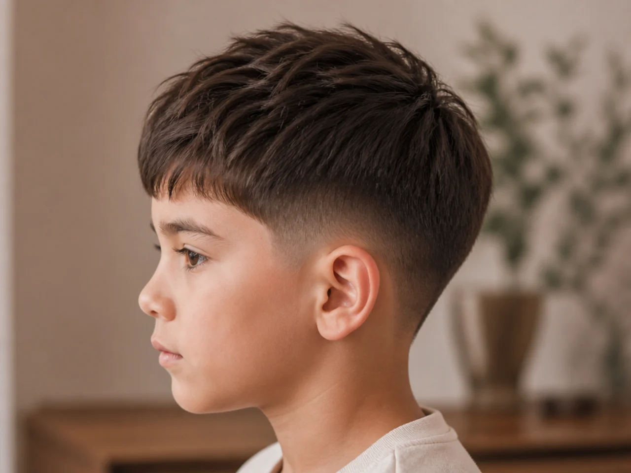A young boy with a mid taper and a soft fringe