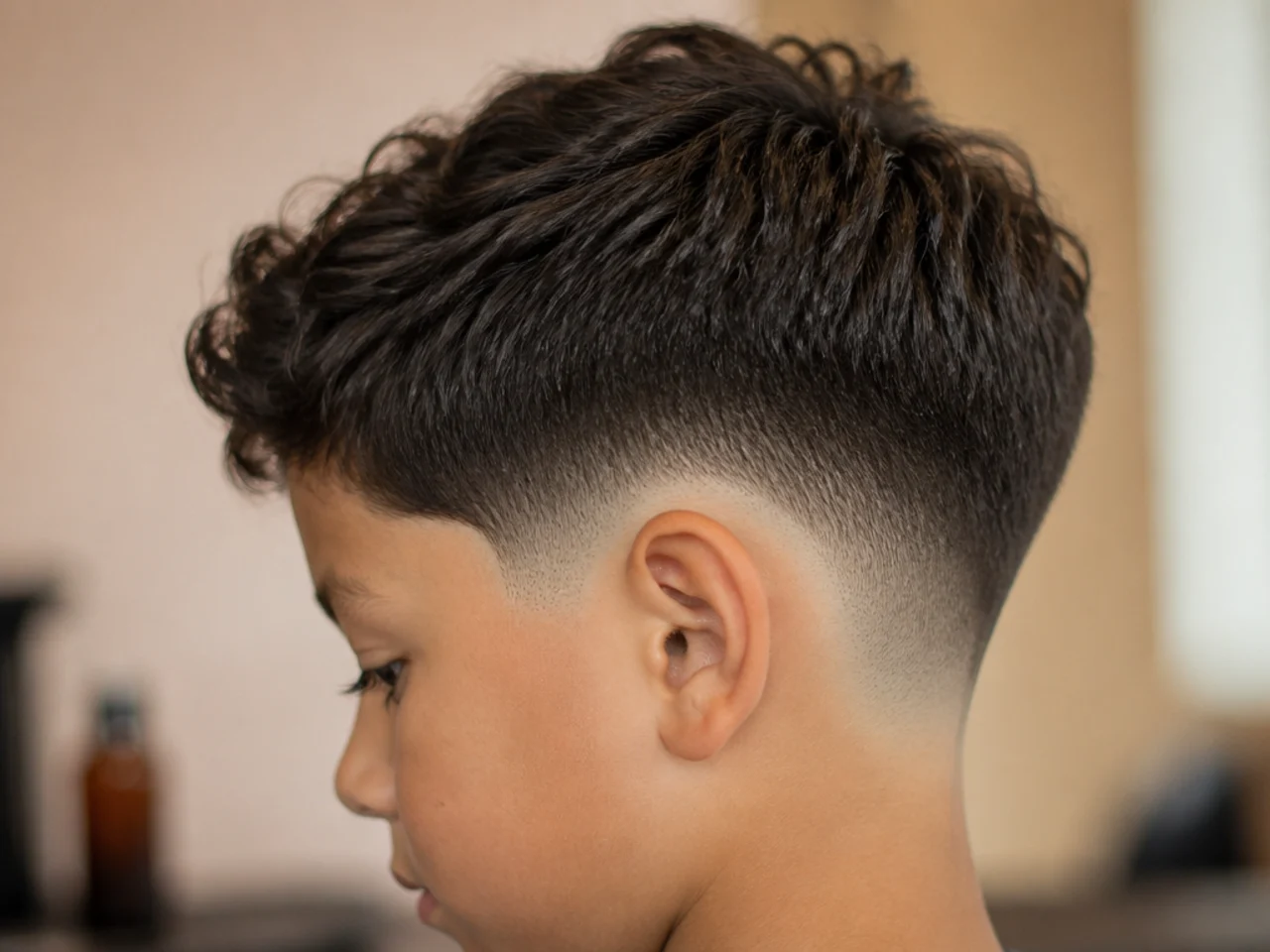 A young boy with a high taper over a medium guard