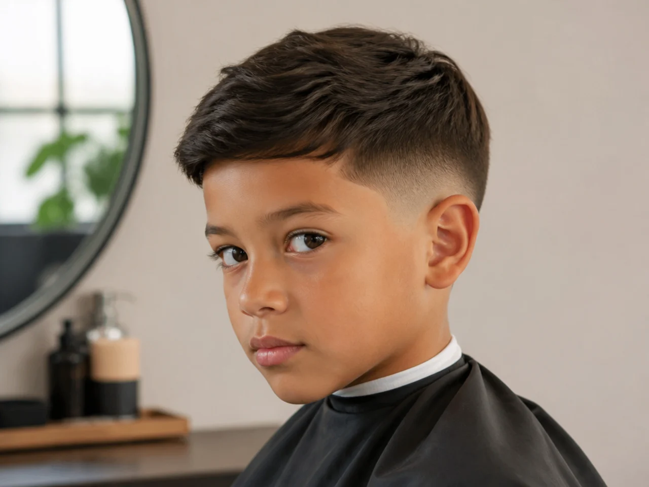 A young boy with a mid taper finishing at a longer guard