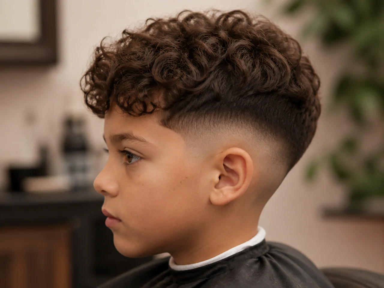 A young boy with a rounded broccoli top and short sides
