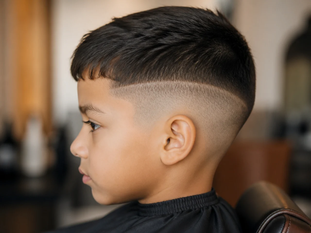 Close view of a growing-out taper line on a boy's head