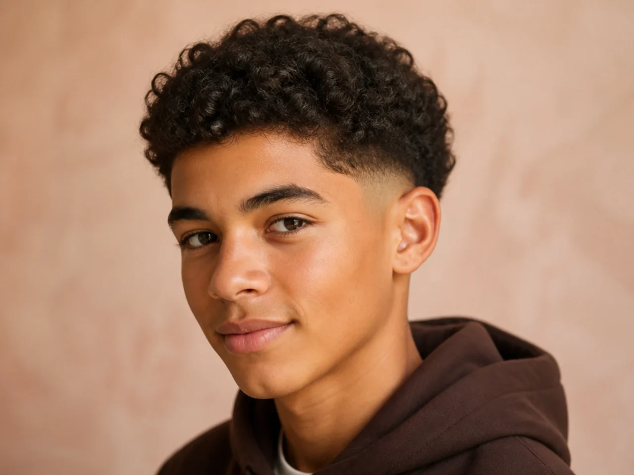 Short Curly Hair with Low Burst Fade