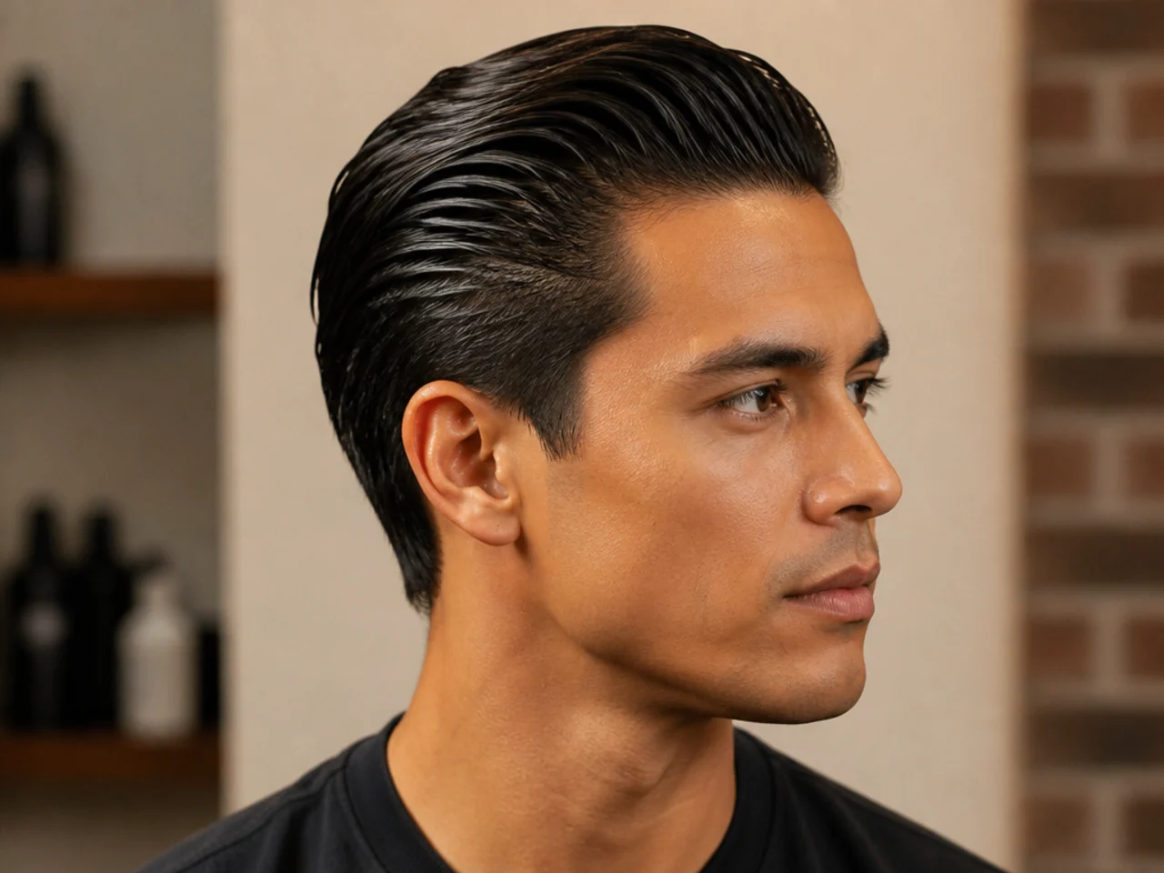 Young boy's wet-look slick back with maximum shine styled for a formal occasion