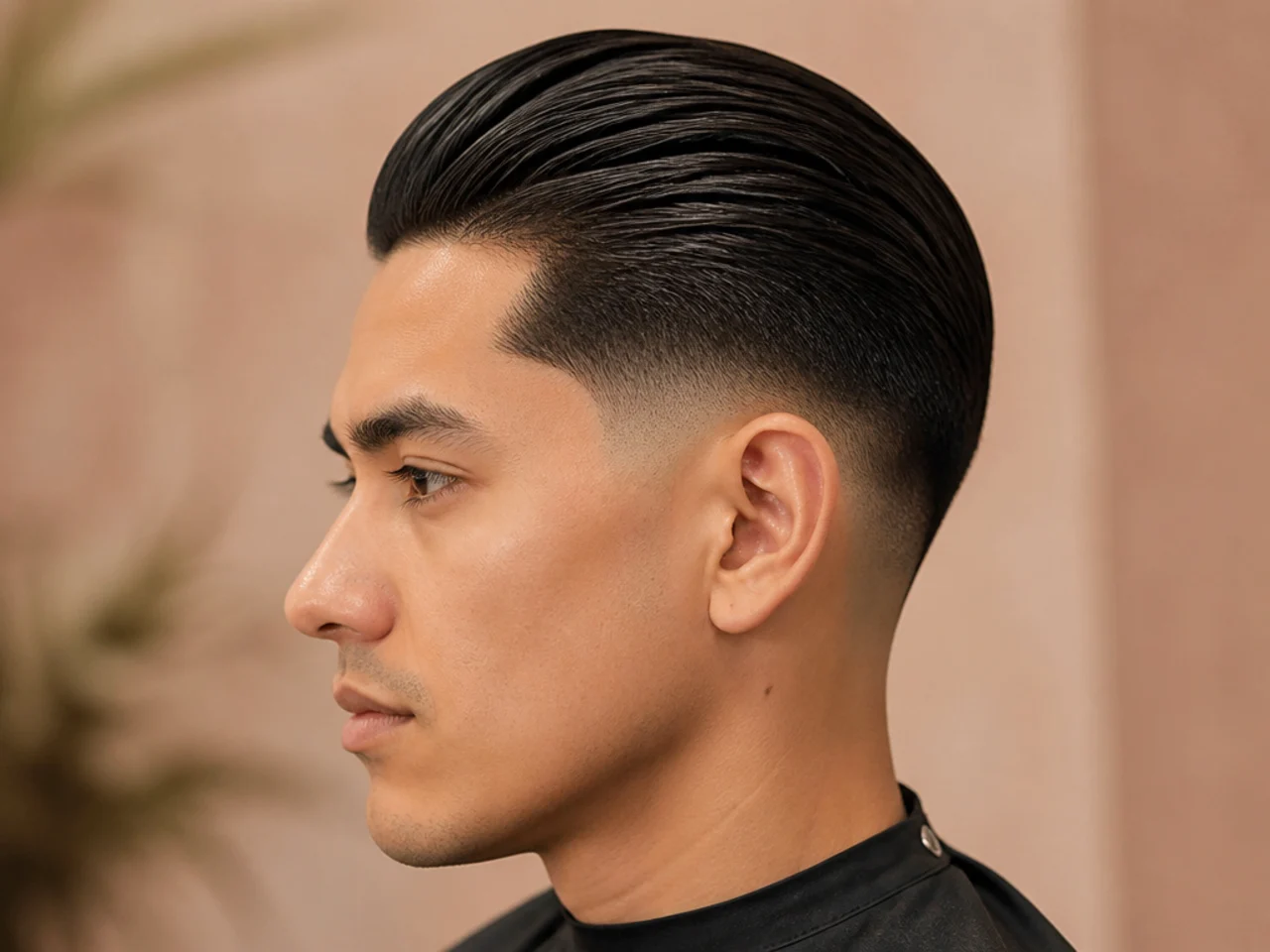 Young boy's slick back with a low fade dropping cleanly around the ear