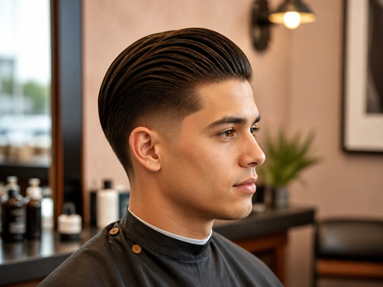 Kid slick back styling products laid out on a bathroom counter