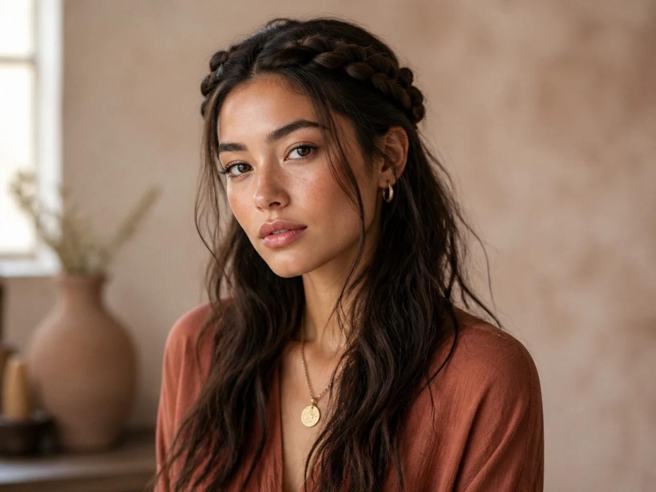 A braided crown with the length left loose